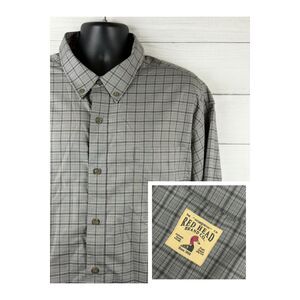 Red Head Shirt Mens 3TG Gray Plaid Button Up Long Sleeve Big Tall